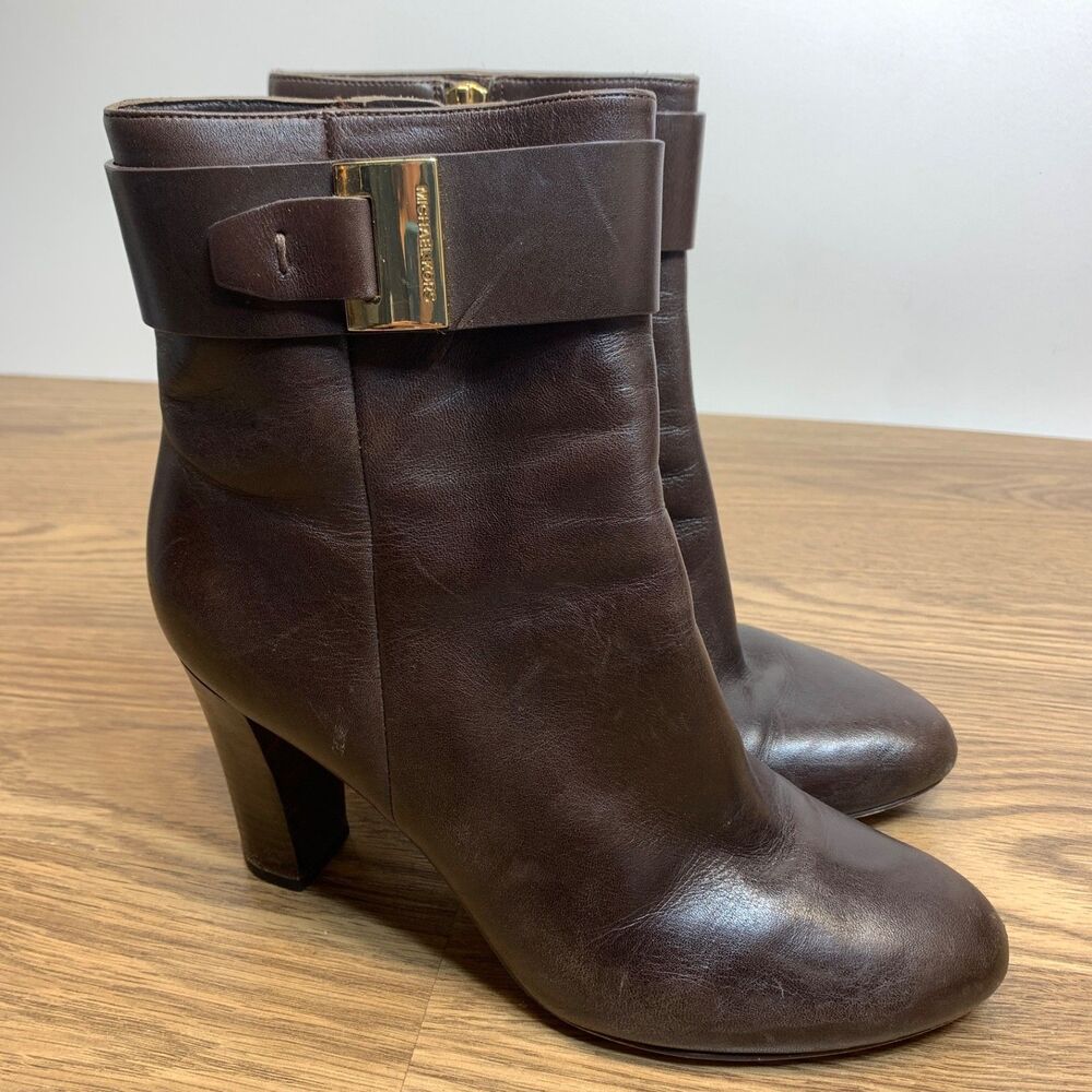 Michael Kors sz 8 Guiliana chocolate brown leather high heel Ankle Boots, Bootie